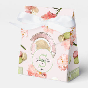 Trendy Shabby Chic Peonies and Macarons Set Favor Boxes