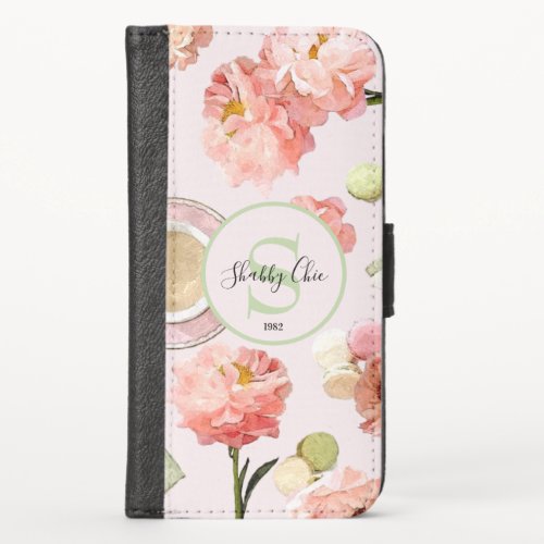 Trendy Shabby Chic Peonies and Macarons Set iPhone XS Wallet Case