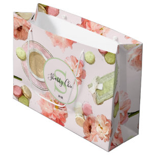 Trendy Shabby Chic Peonies and Macarons Set Large Gift Bag