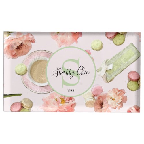 Trendy Shabby Chic Peonies and Macarons Set Place Card Holder