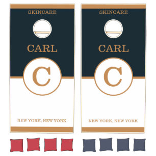Trendy Shade of Brown Blue Beauty Salon Monogram Cornhole Set