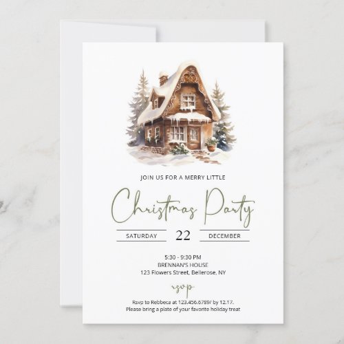 Trendy shades of brown and sage Christmas house Invitation