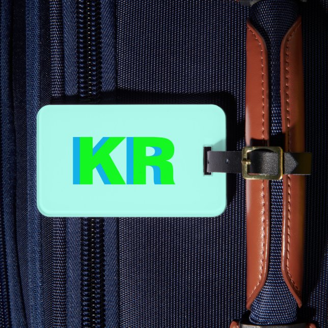 Trendy Shadow Monogram Green Blue Personalized Luggage Tag (Front Insitu 4)