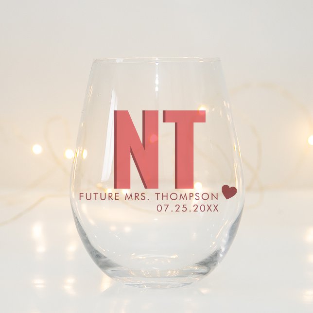 Trendy Shadow Monogram Wedding Customized Stemless Stemless Wine Glass (Creator Uploaded)