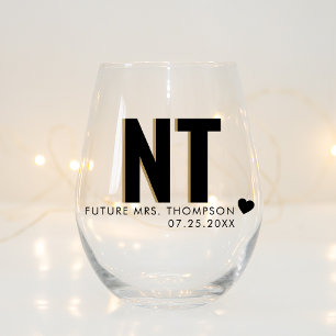 Trendy Shadow Monogram Wedding Customized Stemless Stemless Wine Glass