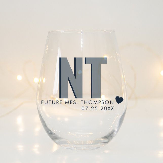 Trendy Shadow Monogram Wedding Customized Stemless Wine Glass (Creator Uploaded)
