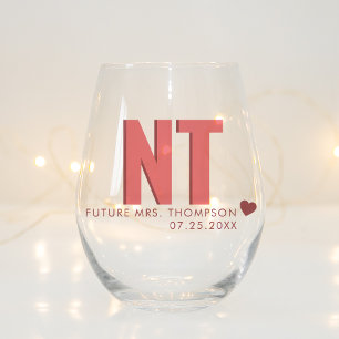Trendy Shadow Monogram Wedding Customized Stemless Wine Glass