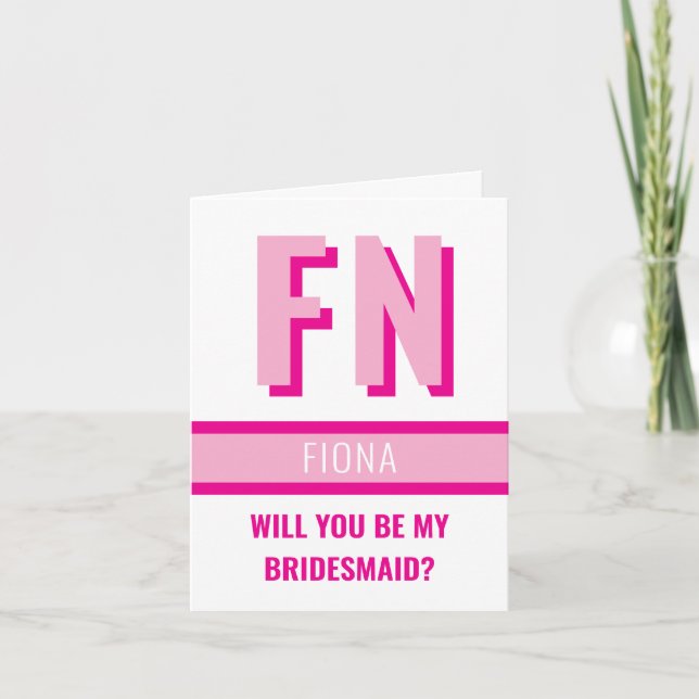 Trendy Shadow Monogram Wedding Party Proposal Card (Front)