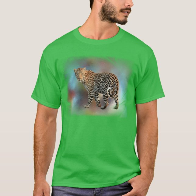 Trendy Shamrock Green Colour Leopard Elegant T-Shirt (Front)
