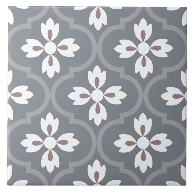 Trendy shapes of Spanish Mediterranean grey, white Ceramic Tile (Front)