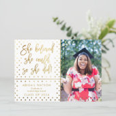 Trendy She believed Gold Photo Graduation Card (Standing Front)