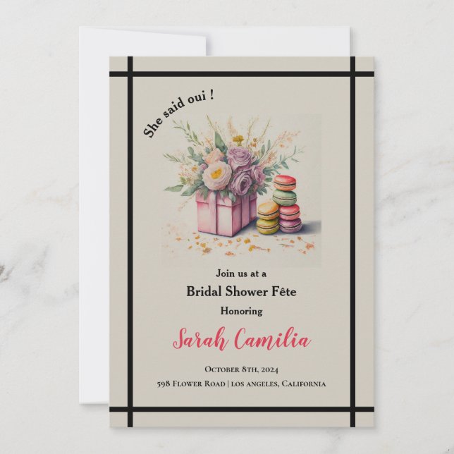 Trendy She Said Oui Macaron French Bridal Shower Invitation (Front)