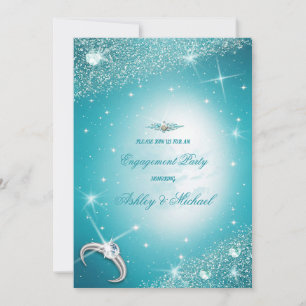 trendy shine stars blue turquoise cloudy sky invitation