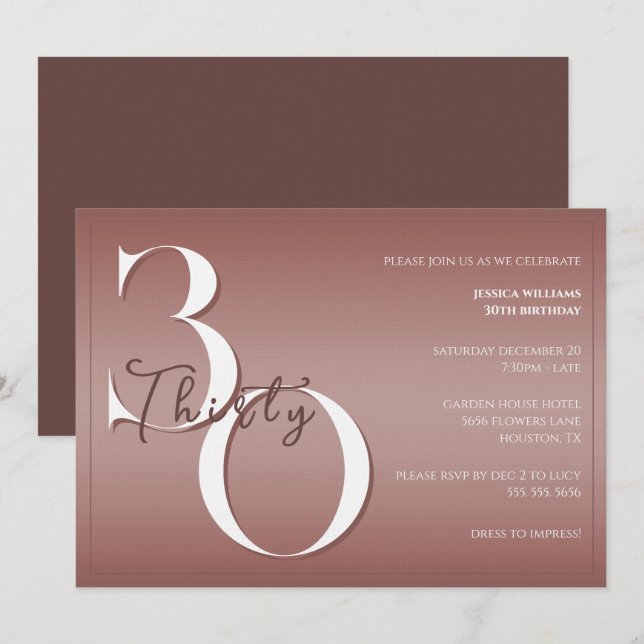 Trendy Shiny Modern 30th Birthday Invitation (Front/Back)