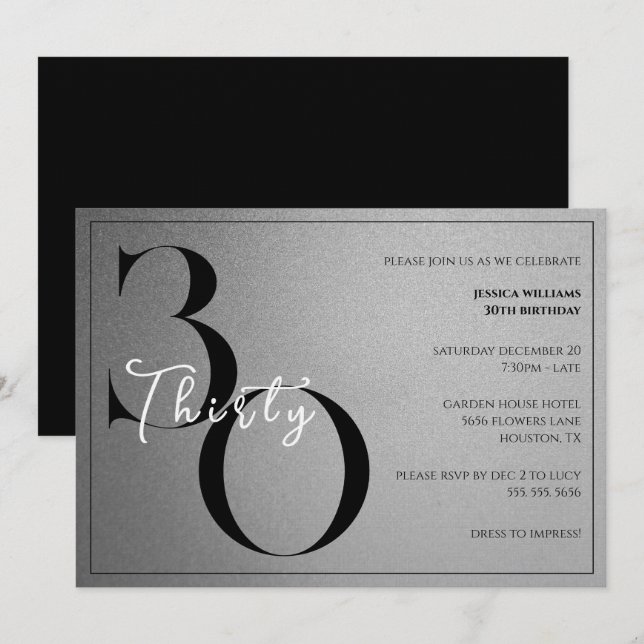 Trendy Shiny Modern Unisex 30th Birthday Invitation (Front/Back)