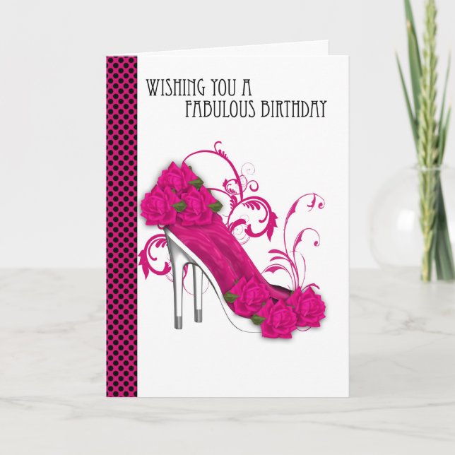 Trendy Shoe And Rose Birthday Greeting Card (Front)
