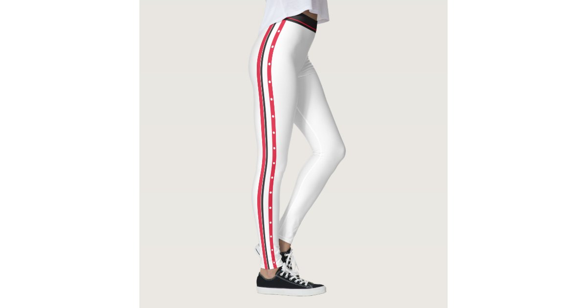 Leggings, White & Red Side-Stripe Leggings