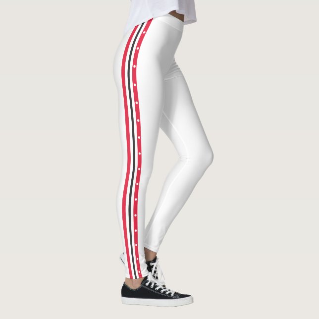 Trendy Side Stripe Fashion Buttons Red White Black Leggings (Right)