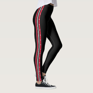 Trendy Side Stripe Fashion Red White Black Buttons Leggings