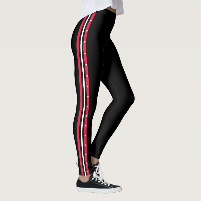 Trendy Side Stripe Fashion Red White Black Buttons Leggings (Right)