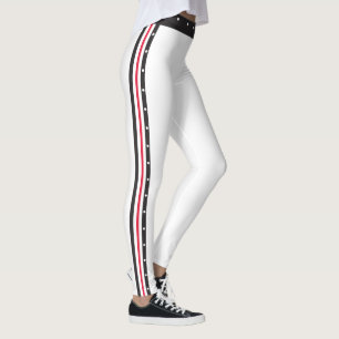 Trendy Side Stripe Fashion Red White Black Dots Leggings