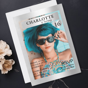 Trendy Silber Magazine Cover-Photo Inspired Invitation