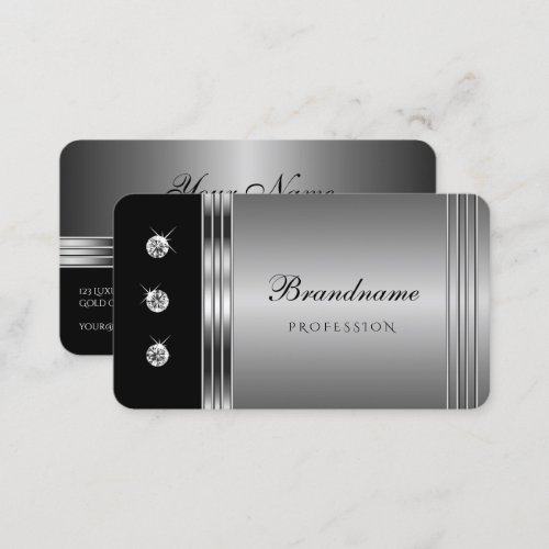 Trendy Silver and Black with Sparkling Rhinestones Business Card