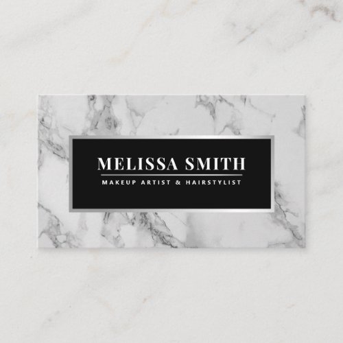Trendy Silver and Marble Makeup Artist Hair Salon Business Card