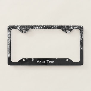 Trendy Silver Black Glitter Drips Graphic License Plate Frame