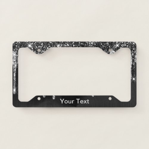 Trendy Silver Black Glitter Drips Graphic License Plate Frame