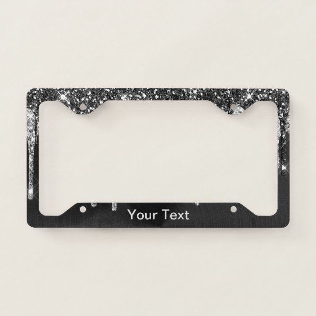Trendy Silver Black Glitter Drips Graphic License Plate Frame (Front)