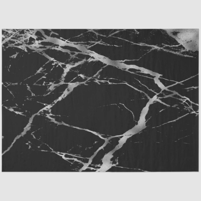Trendy Silver Black Marble Modern Tissue Paper (Front)