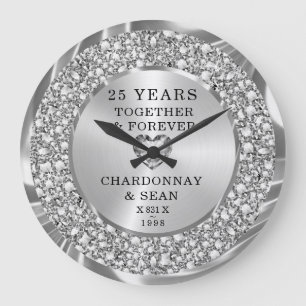  Trendy Silver Diamonds 25th Anniversary  Large Cl Clock