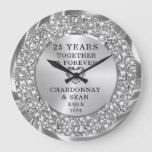 Trendy Silver Diamonds 25th Anniversary  Large Cl Large Clock at Zazzle
