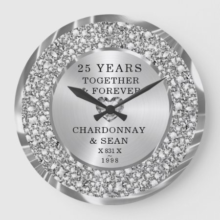 Trendy Silver Diamonds 25th Anniversary  Large Cl Large Clock