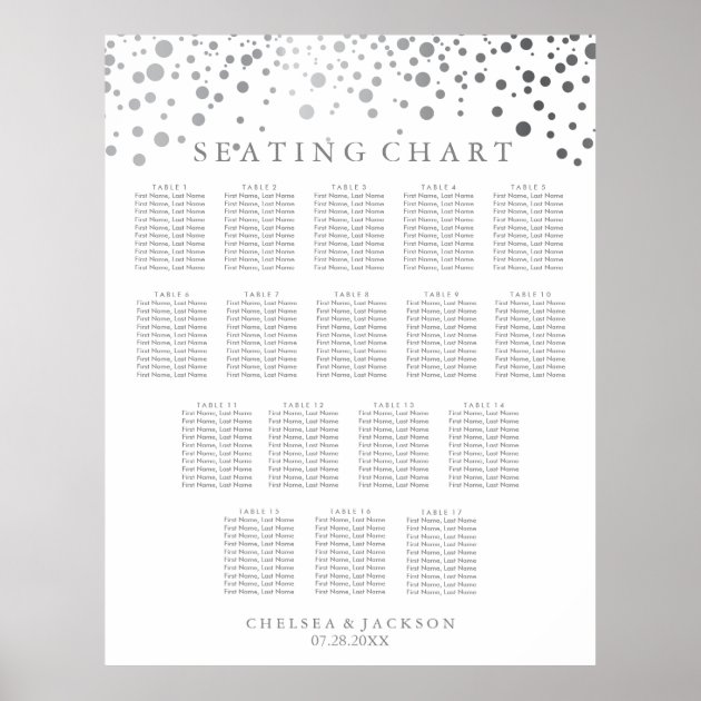 Trendy Silver Dots - Seating Chart (17 Tables) Poster