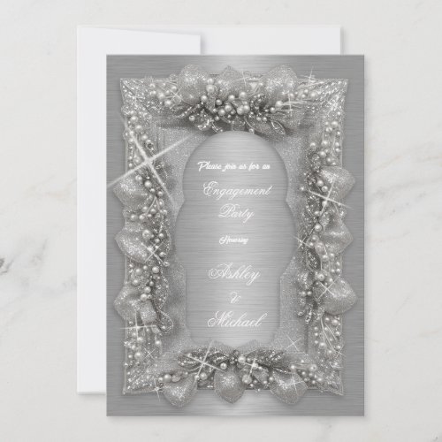 trendy silver engagement party sparkles luster invitation