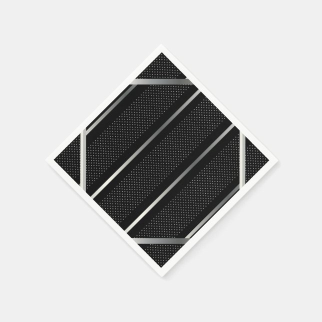 Trendy Silver Geometric Pattern Black Stylish Art Napkins (Corner)