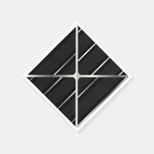 Trendy Silver Geometric Pattern Black Stylish Art Napkins