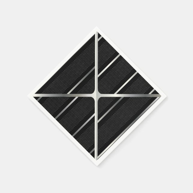 Trendy Silver Geometric Pattern Black Stylish Art Napkins (Corner)