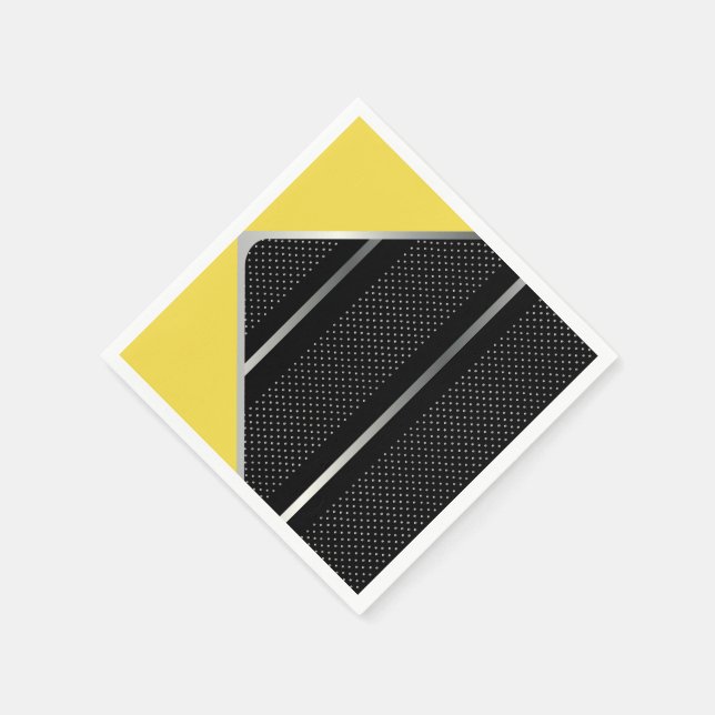 Trendy Silver Geometric Pattern Black Stylish Art Napkins (Corner)