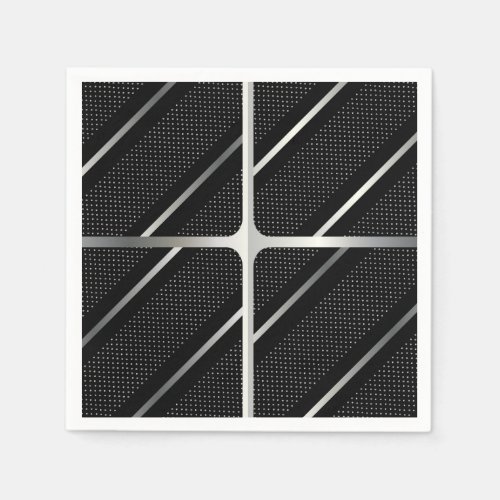 Trendy Silver Geometric Pattern Black Stylish Art Napkins