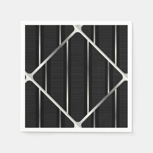 Trendy Silver Geometric Pattern Black Stylish Art Napkins