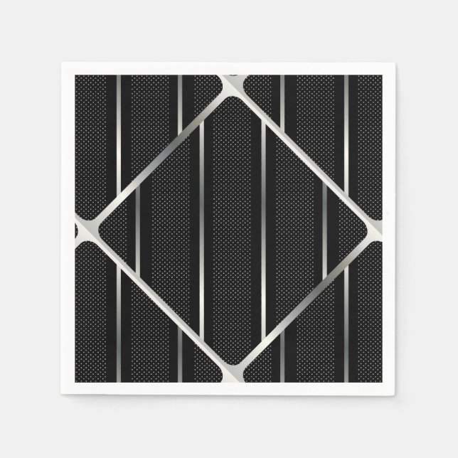 Trendy Silver Geometric Pattern Black Stylish Art Napkins (Front)