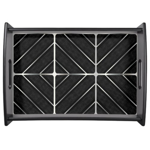 Trendy Silver Geometric Pattern Black Stylish Art Serving Tray