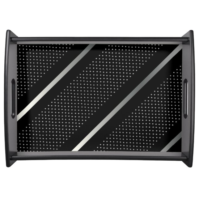 Trendy Silver Geometric Pattern Black Stylish Art Serving Tray (Front)