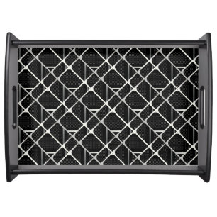 Trendy Silver Geometric Pattern Black Stylish Art Serving Tray