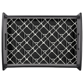Trendy Silver Geometric Pattern Black Stylish Art Serving Tray