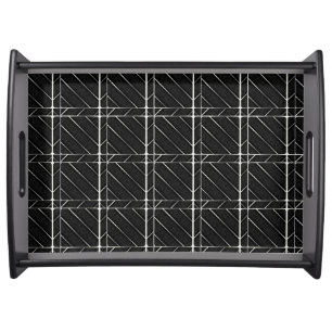 Trendy Silver Geometric Pattern Black Stylish Art Serving Tray