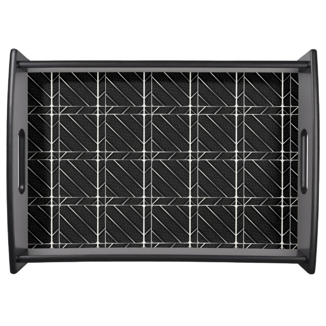 Trendy Silver Geometric Pattern Black Stylish Art Serving Tray (Front)